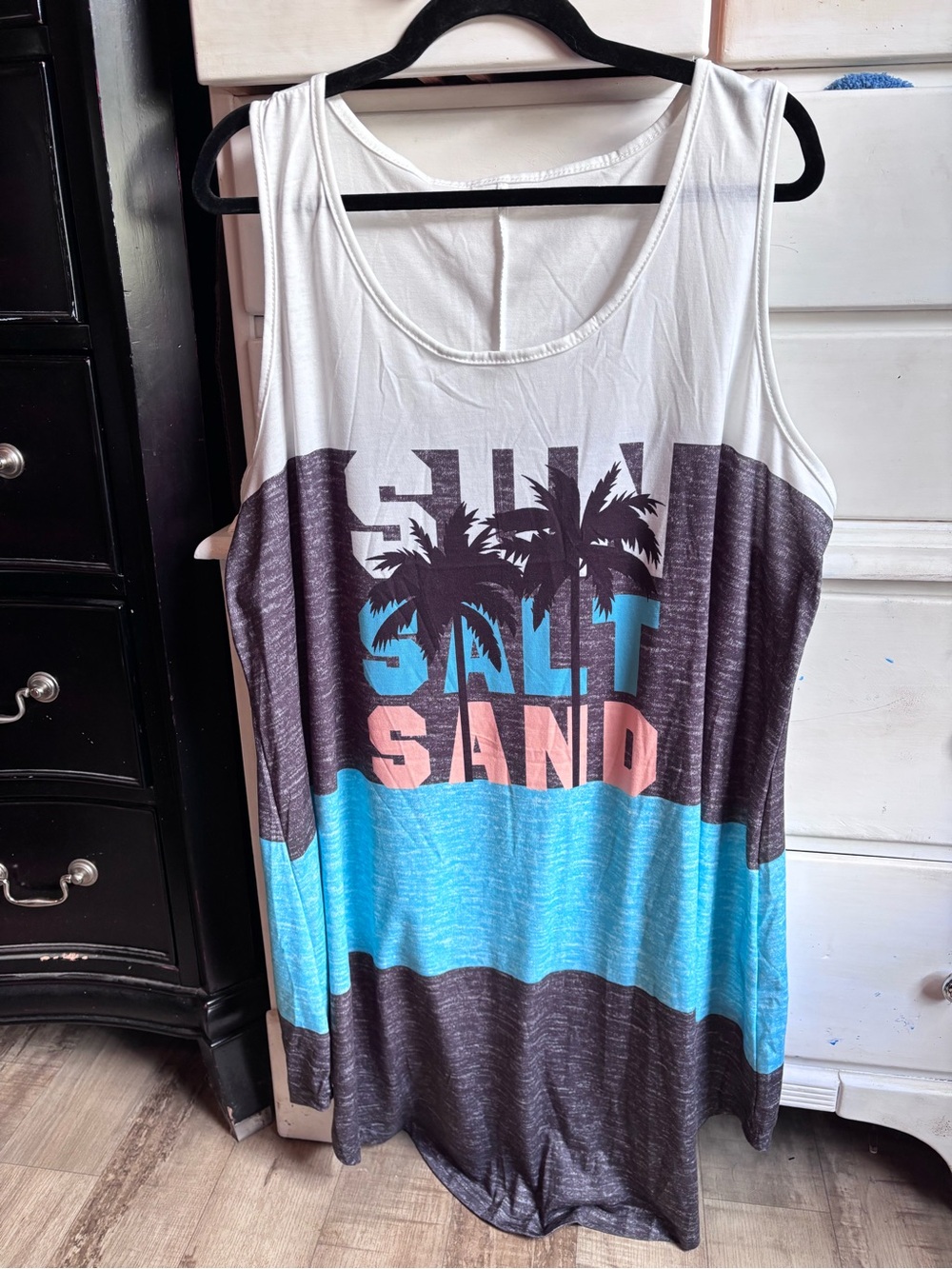 SHEIN White, Blue & Coral 'Salt Sand' Graphic Tank